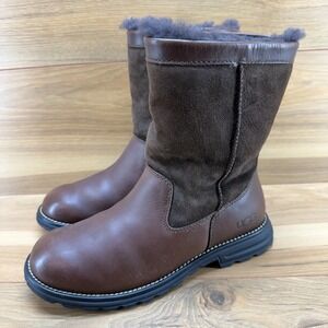 UGG Brooks Brown Boots Womens 8 Leather Shearling Fur Lined 5381